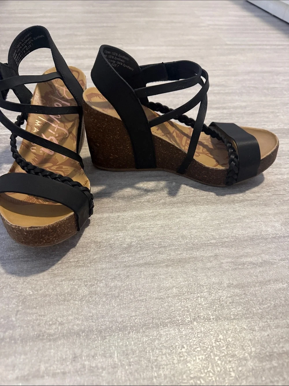 Blowfish Black Strappy Braided Wedge Sandals